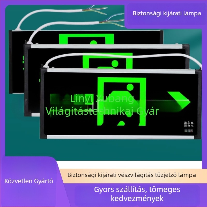 Tűzvédelmi vészjelző fény akkumulátorral és kijárati jelzéssel, LED világítással