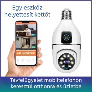 Vezeték nélküli WiFi kamera színes HD éjszakai látással, kettős objektív, E27-es foglalat – fúrás nélkül