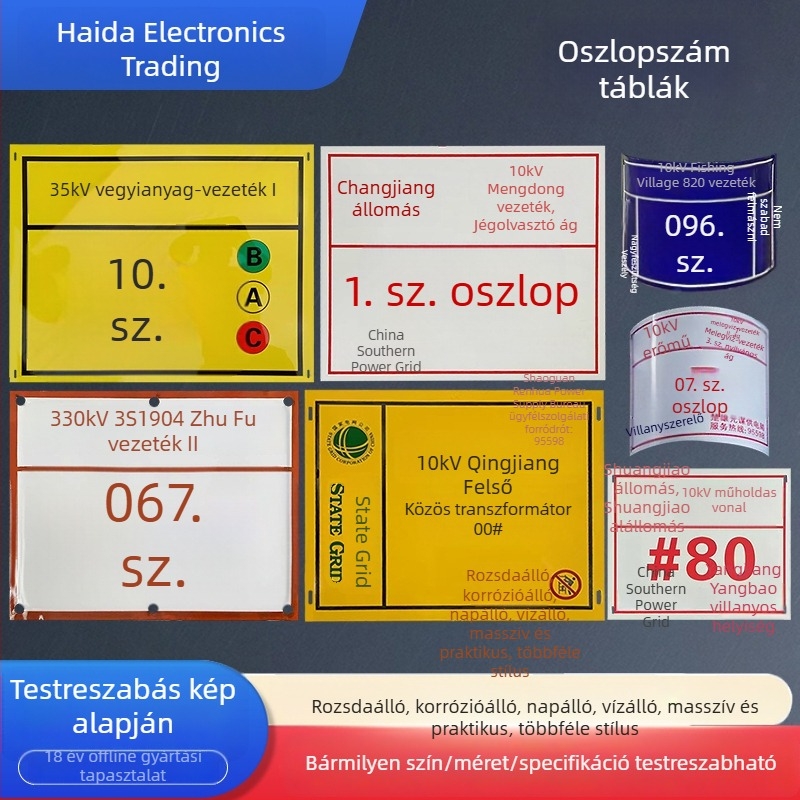 Oszlop szám tábla, alumínium fényvisszaverő figyelmeztető jelzőtábla toronyvonalakhoz és közlekedésbiztonsághoz