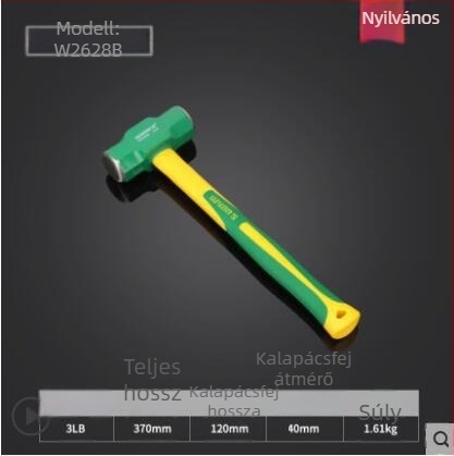 Power Lion üvegszálas nyélű nyolcszögletű kőműves kalapács, magas szénacél fej, 2–16 lb, modell W0335A