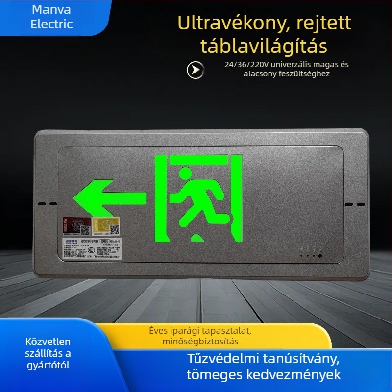 Fém ultra-vékony beépített kijáratjelző LED-es vészvilágítás, 36V-220V
