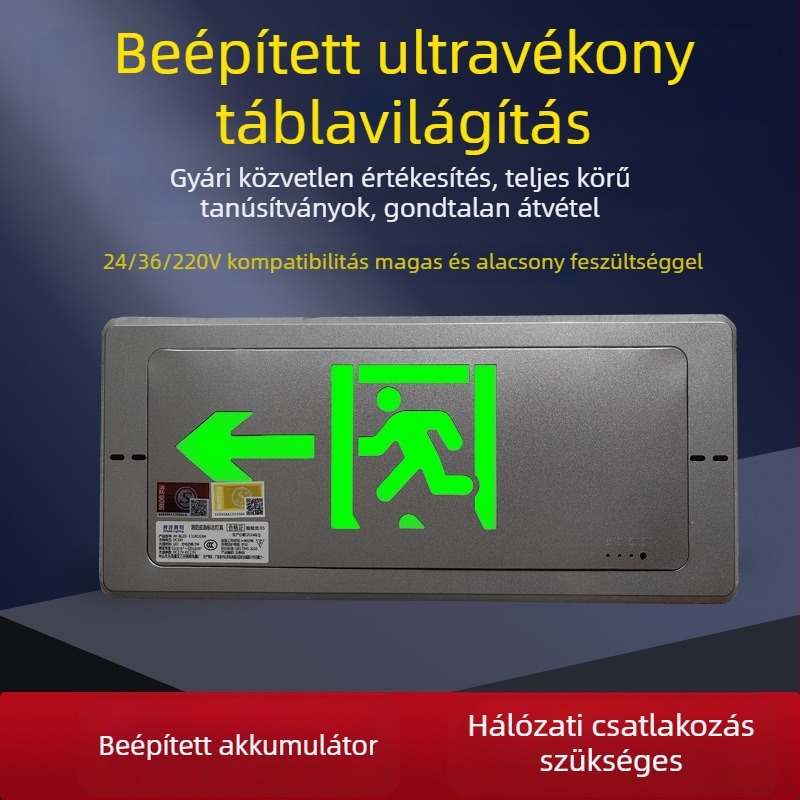 Fém ultra-vékony beépített kijáratjelző LED-es vészvilágítás, 36V-220V