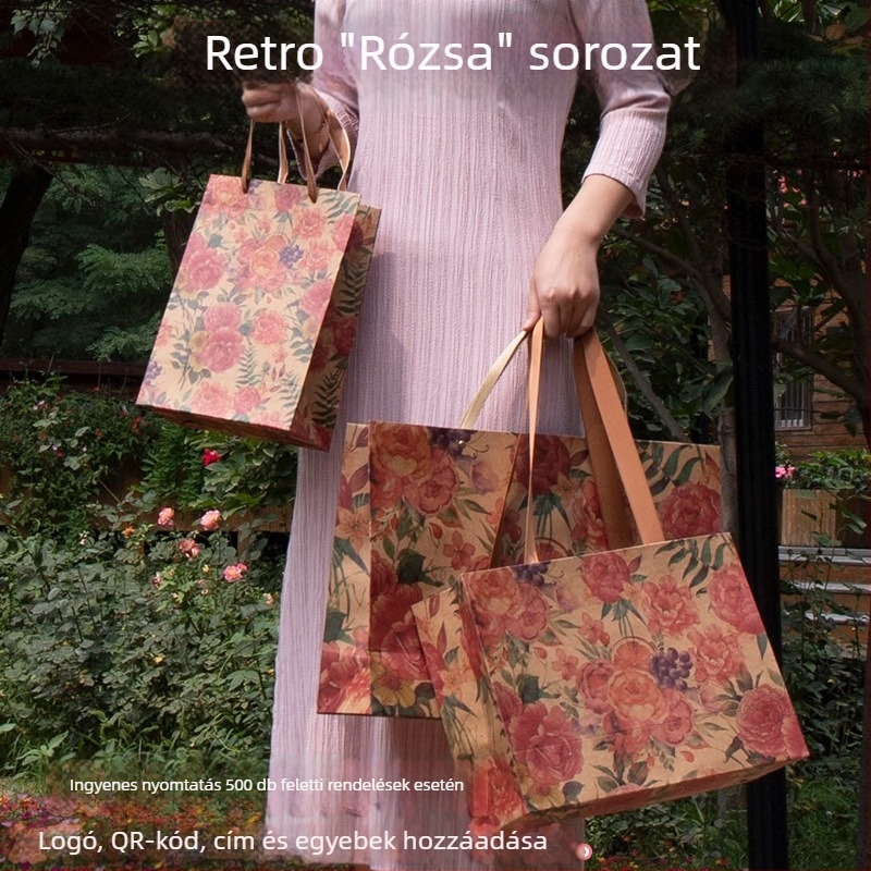 Vintage rózsa színű kraft papírzacskó ruházathoz, Hanfu, kézitáska, maszk, cipősdoboz csomagolás, ajándék zacskó