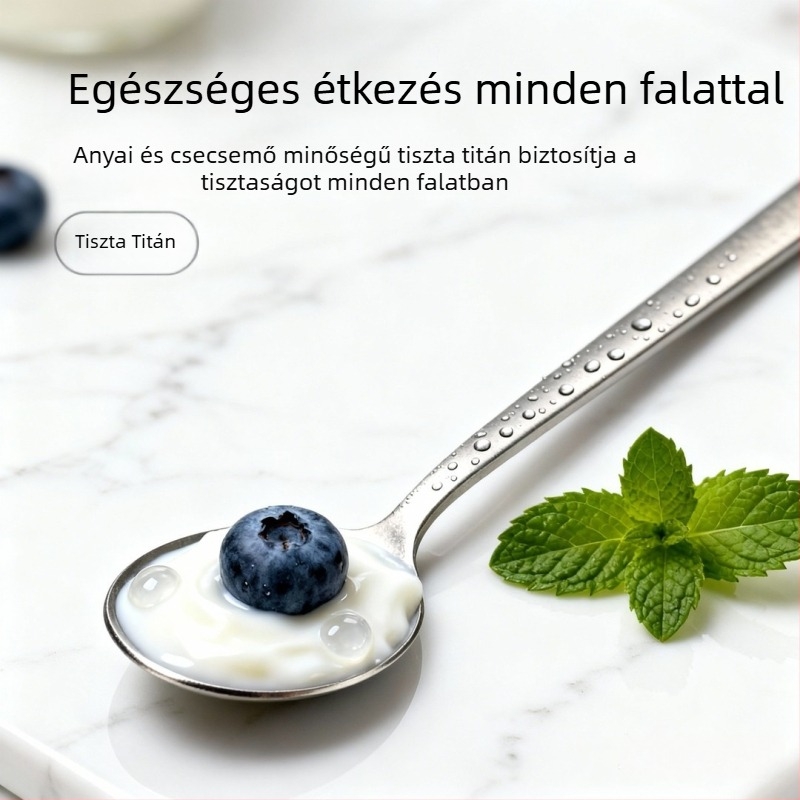 Tiszta titánból készült kör kanál, titán étkészlet – hordozható kanál és villa, hópehely mintázatú nyugati stílusú kanál