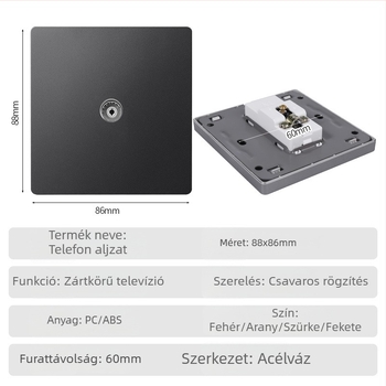 Keka 86 falra szerelt, rejtett CCTV TV csatlakozópanel Gigabites Ethernet és koaxiális TV porttal
