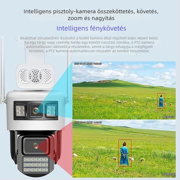 4G kamera két lencsével, éjjellátás, távoli megfigyelés mobilon, emberkövetés és interkom.