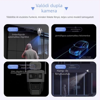 4G kamera két lencsével, éjjellátás, távoli megfigyelés mobilon, emberkövetés és interkom.