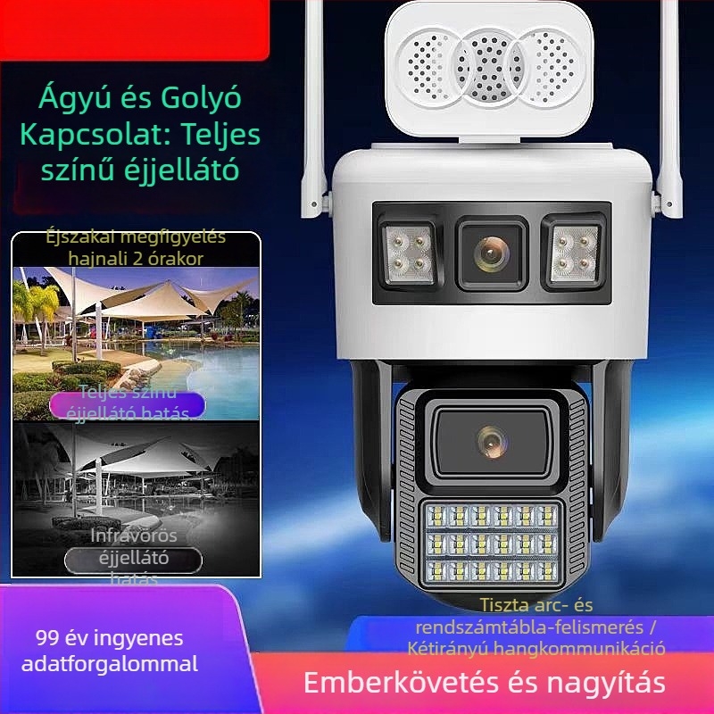 4G kamera két lencsével, éjjellátás, távoli megfigyelés mobilon, emberkövetés és interkom.