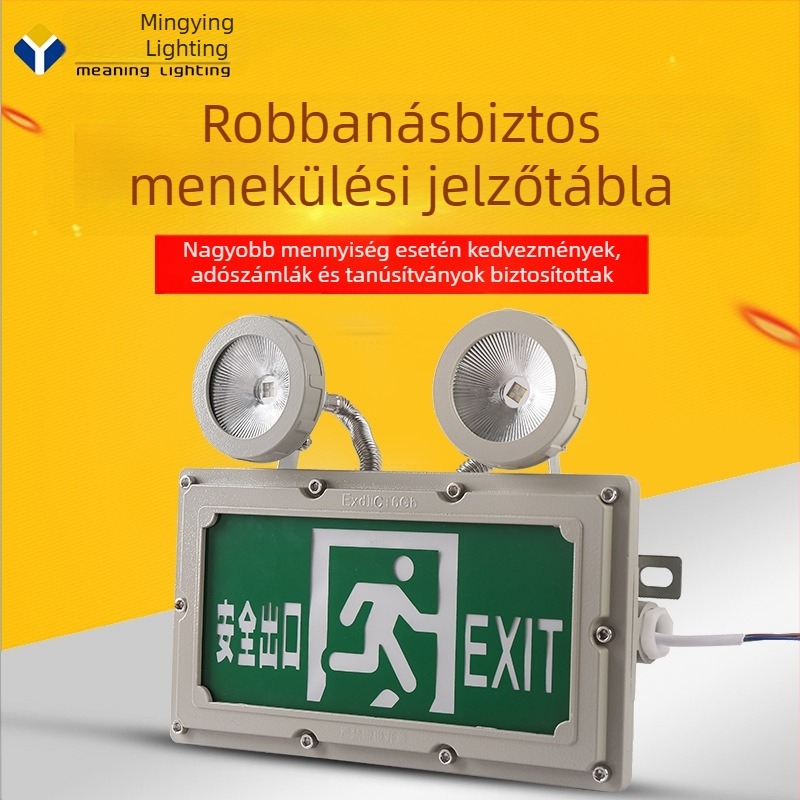 LED robbanásbiztos kettős fejű vészvilágítás biztonságos kijárat és evakuáció jelzővel benzinkutak és raktárak számára