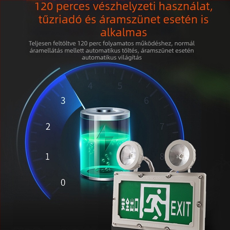 LED robbanásbiztos kettős fejű vészvilágítás biztonságos kijárat és evakuáció jelzővel benzinkutak és raktárak számára