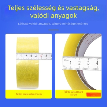 Átlátszó csomagoló ragasztószalag, sárga záró szalag csomagoláshoz, vízbázisú ragasztó, szélesség 4,2 cm, hossz 100 m