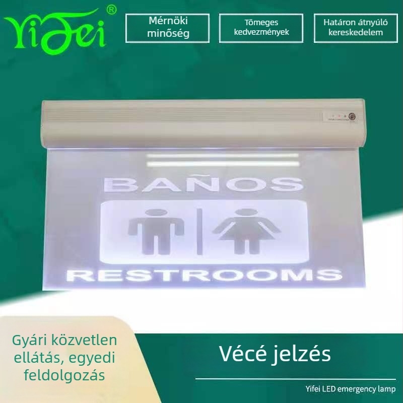 Tűzvédelmi vészjelző LED fény, akril címkével, kétfejű LED evakuációs jelzőfény