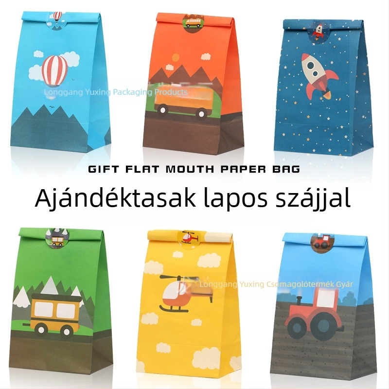 Kraft papírtáskák autós és repülős mintával – party ajándékzacskók édességekhez és süteményekhez