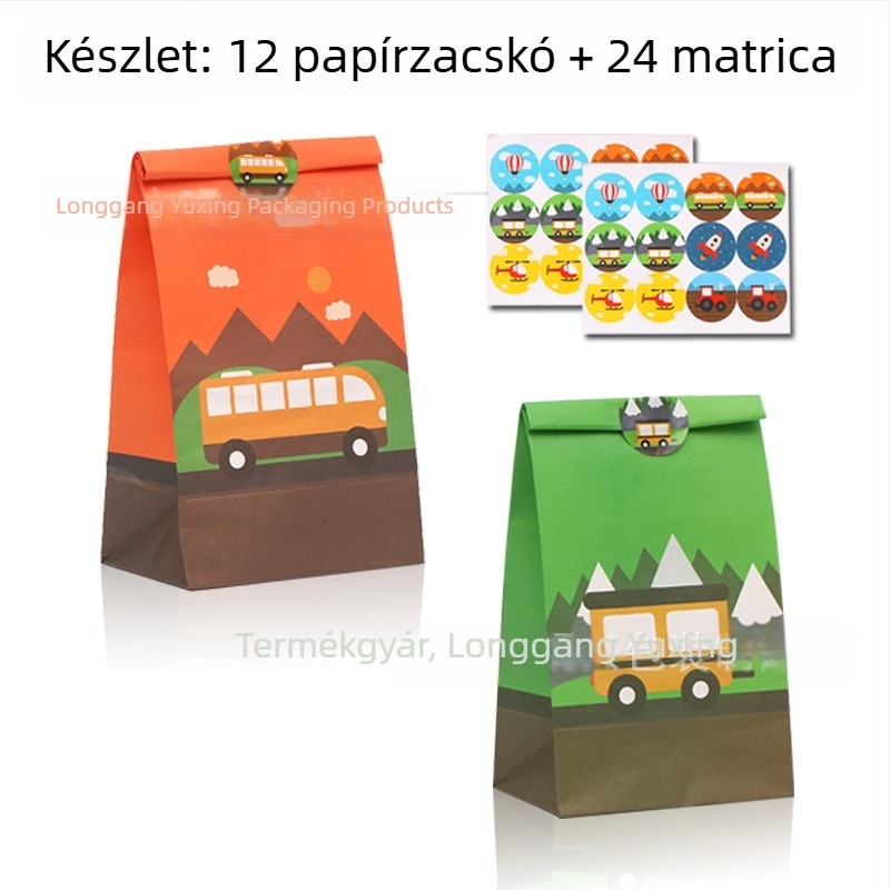 Kraft papírtáskák autós és repülős mintával – party ajándékzacskók édességekhez és süteményekhez
