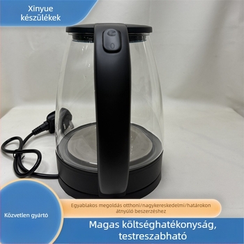 Nagy kapacitású üveges elektromos vízforraló, többfunkciós a víz forralására, főzet és tea készítésére, 1,5–2 L, automatikus kikapcsolás, alkalmas 6+ fő részére