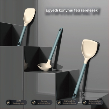 Személyre szabott szilikon konyhai eszközök készlet: spatulák, leveskanál és szűrő