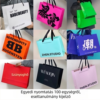 Személyre szabható fehér kraftpapírból készült kézitáska-stílusú bevásárlózacskó nyomtatott logóval