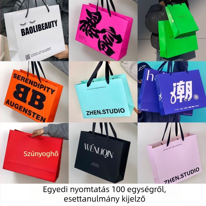 Személyre szabható fehér kraftpapírból készült kézitáska-stílusú bevásárlózacskó nyomtatott logóval