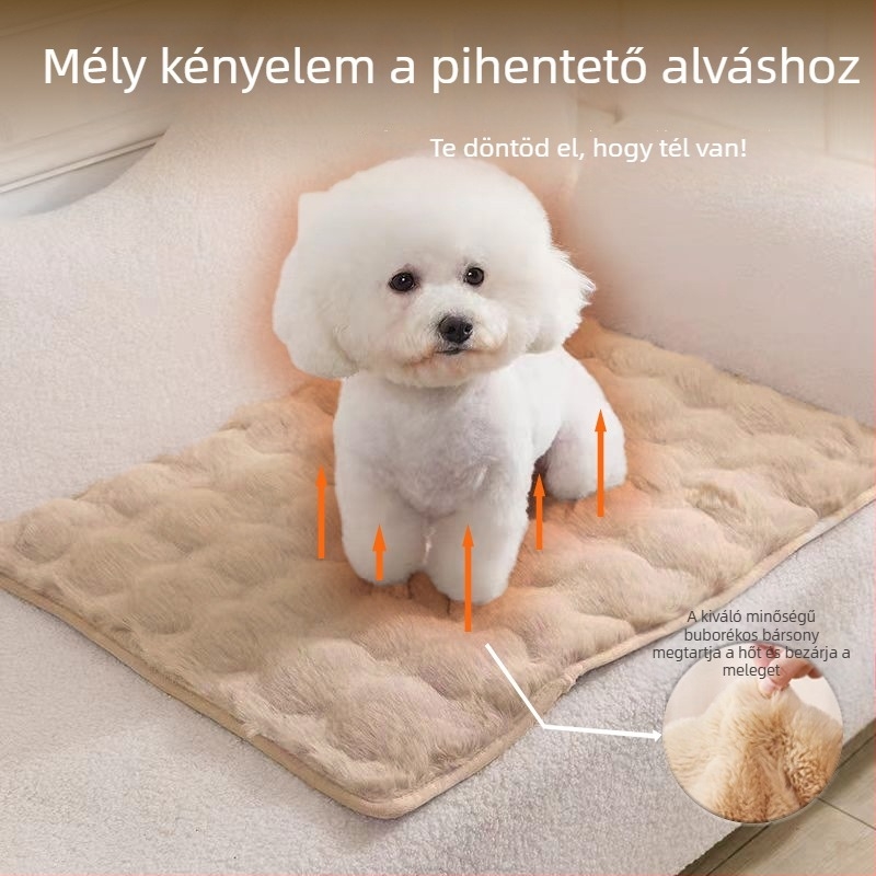 Meleg plüss állatpárna macskáknak és kutyáknak, csúszásmentes, esésvédő, buborékos velúr textúrával, egész éves használatra