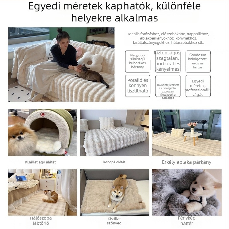 Meleg plüss állatpárna macskáknak és kutyáknak, csúszásmentes, esésvédő, buborékos velúr textúrával, egész éves használatra