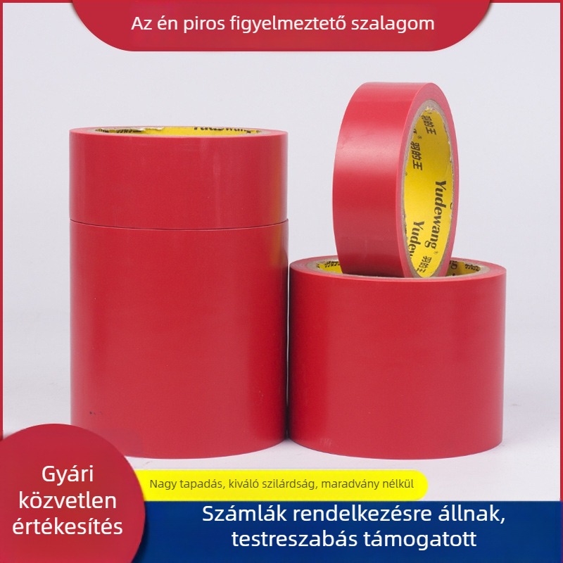 Vörös PVC figyelmeztető szalag padlójelöléshez és tűzvédelmi jelölésekhez — 12mm x 18yd
