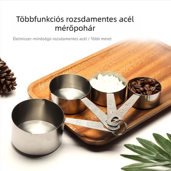 Erősített rozsdamentes acél mérőkanál és mérőedény készlet a konyhához, bor- és fűszerméréshez, sütéshez