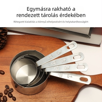 Erősített rozsdamentes acél mérőkanál és mérőedény készlet a konyhához, bor- és fűszerméréshez, sütéshez