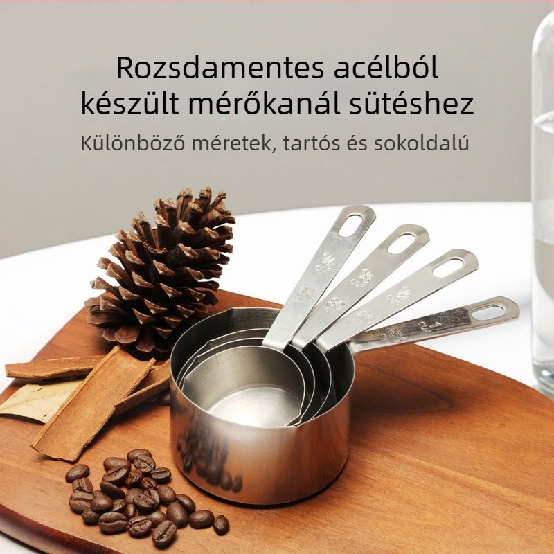 Erősített rozsdamentes acél mérőkanál és mérőedény készlet a konyhához, bor- és fűszerméréshez, sütéshez