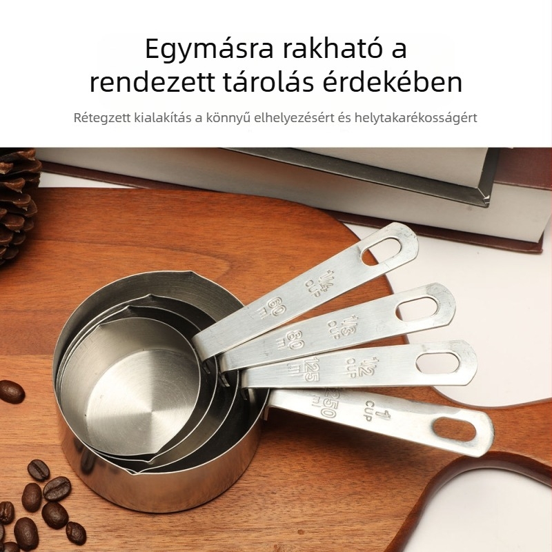 Erősített rozsdamentes acél mérőkanál és mérőedény készlet a konyhához, bor- és fűszerméréshez, sütéshez