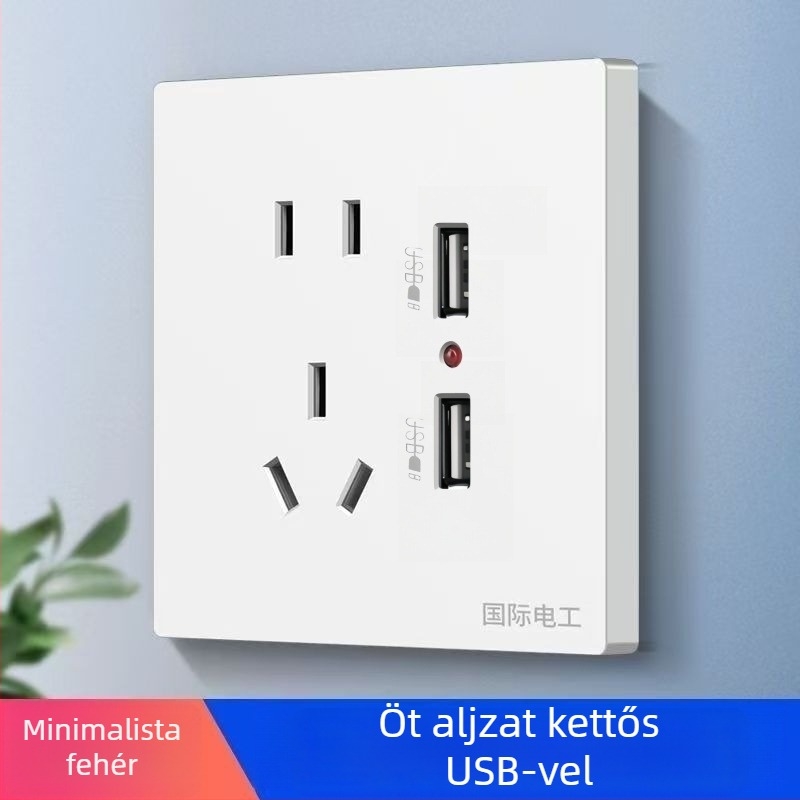 Beépített falipanel 86-os típusú kapcsoló- és aljzat, öt csatlakozóval, két USB gyors töltéssel
