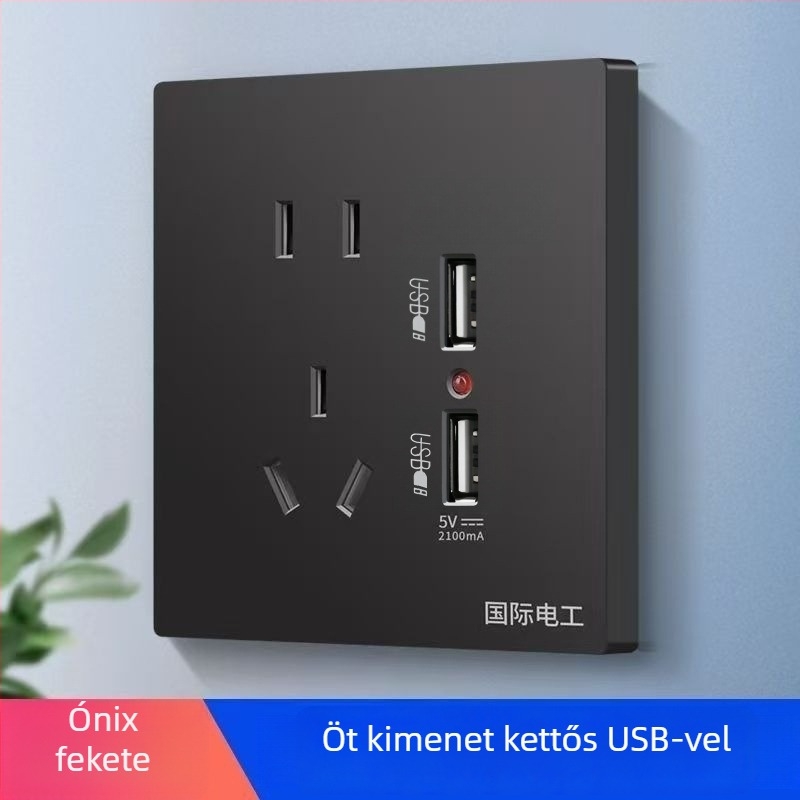 Beépített falipanel 86-os típusú kapcsoló- és aljzat, öt csatlakozóval, két USB gyors töltéssel