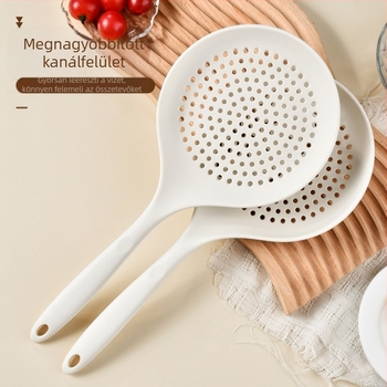 Nagyméretű szilikon szűrőkanál hosszú fogantyúval, élelmiszer-minőségű, magas hőállóságú, tészta és gombócok leeresztéséhez