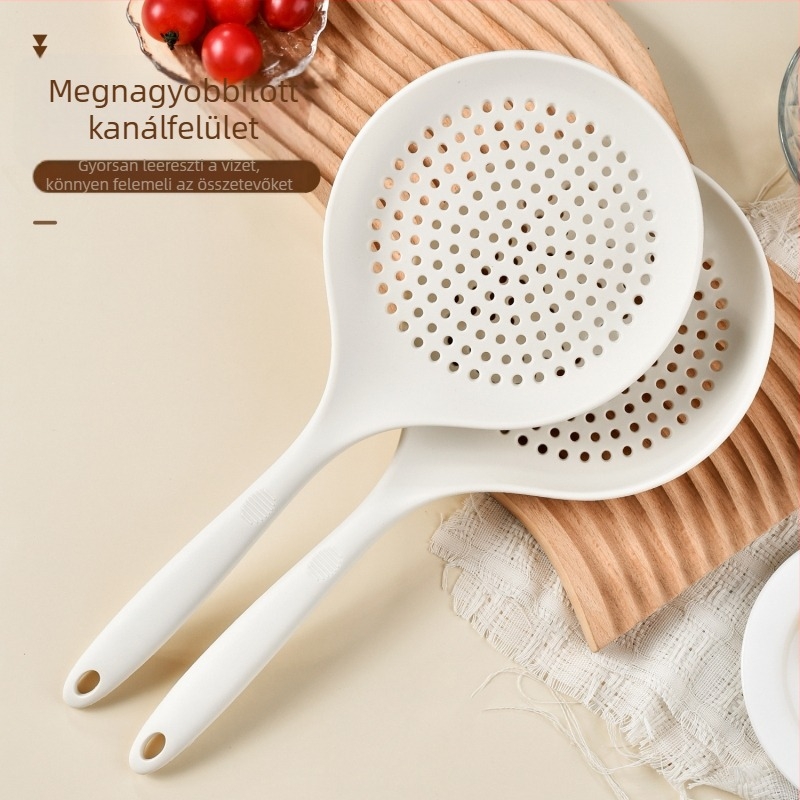 Nagyméretű szilikon szűrőkanál hosszú fogantyúval, élelmiszer-minőségű, magas hőállóságú, tészta és gombócok leeresztéséhez