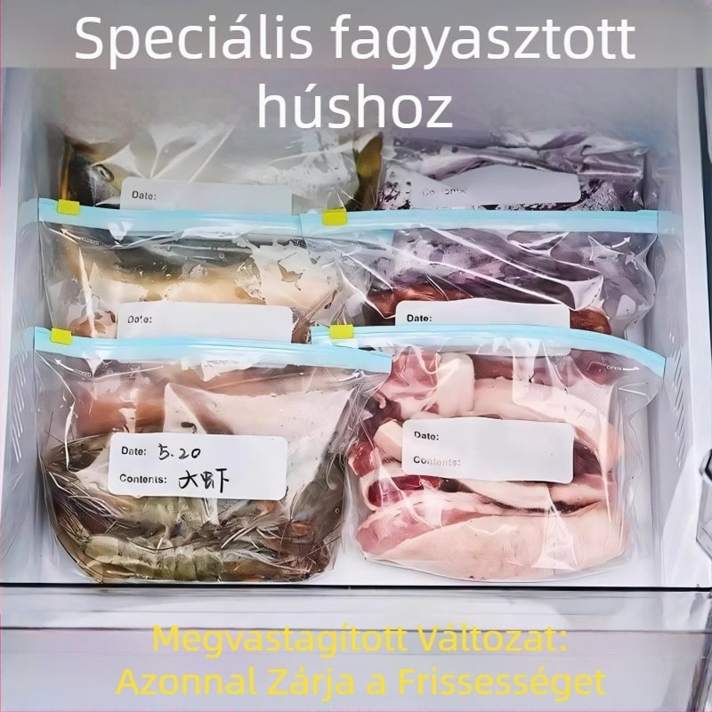 Vastagított élelmiszer-minőségű zipzáras tasak, háztartási használatra, hűtőbarát, frissesség megőrzése, konyhai adagoláshoz