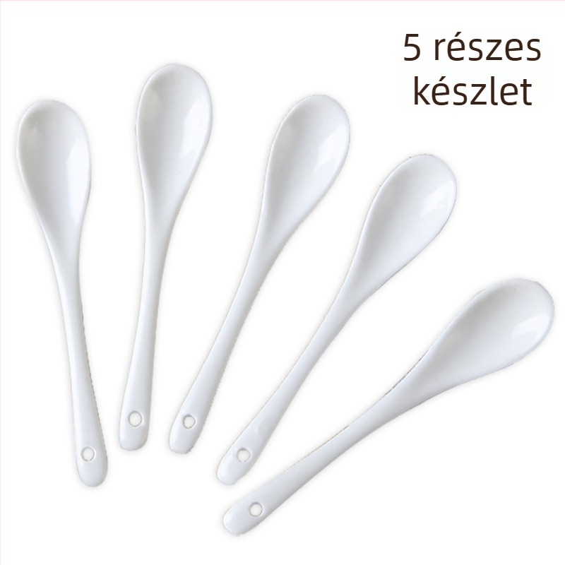 5 darabos fehér kerámia kanál készlet, kávéhoz, keveréshez és fűszerezéshez