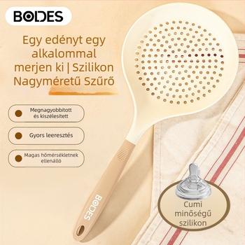 Két tónusú meghosszabbított szilikon szűrőkanál otthoni használatra, hőálló, tészta és gombóc merítésére, multifunkcionális konyhai szűrő, nagy méret