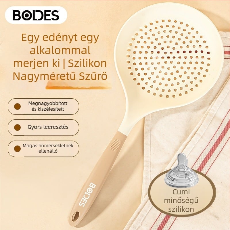 Két tónusú meghosszabbított szilikon szűrőkanál otthoni használatra, hőálló, tészta és gombóc merítésére, multifunkcionális konyhai szűrő, nagy méret