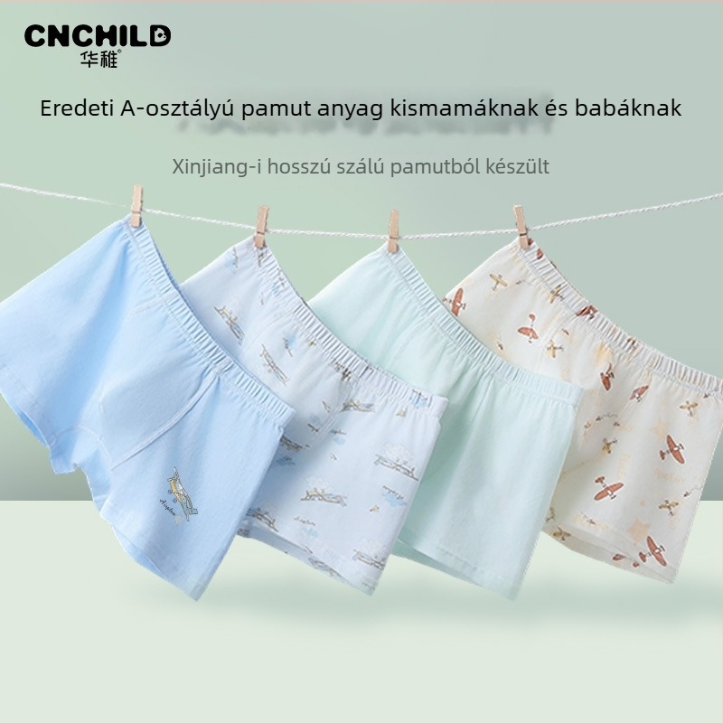 4 dar gyerek boxer alsónadrág 100% pamutból, A osztály, légáteresztő és kényelmes, középső derekú, varrat nélküli