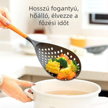 Hosszú nyélű csúszásmentes szűrőkanál dumplings és wontonok számára, nagy méret