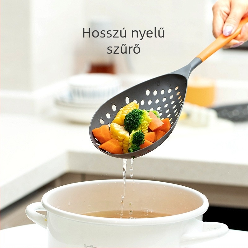 Hosszú nyélű csúszásmentes szűrőkanál dumplings és wontonok számára, nagy méret
