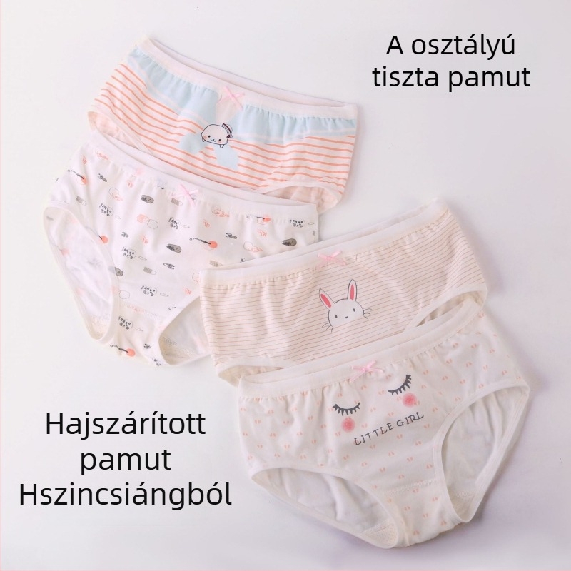 Lányoknak szóló pamut alsónemű, 95% pamut, mesefigurás nyomat, 3–8 éveseknek (100–140 cm)