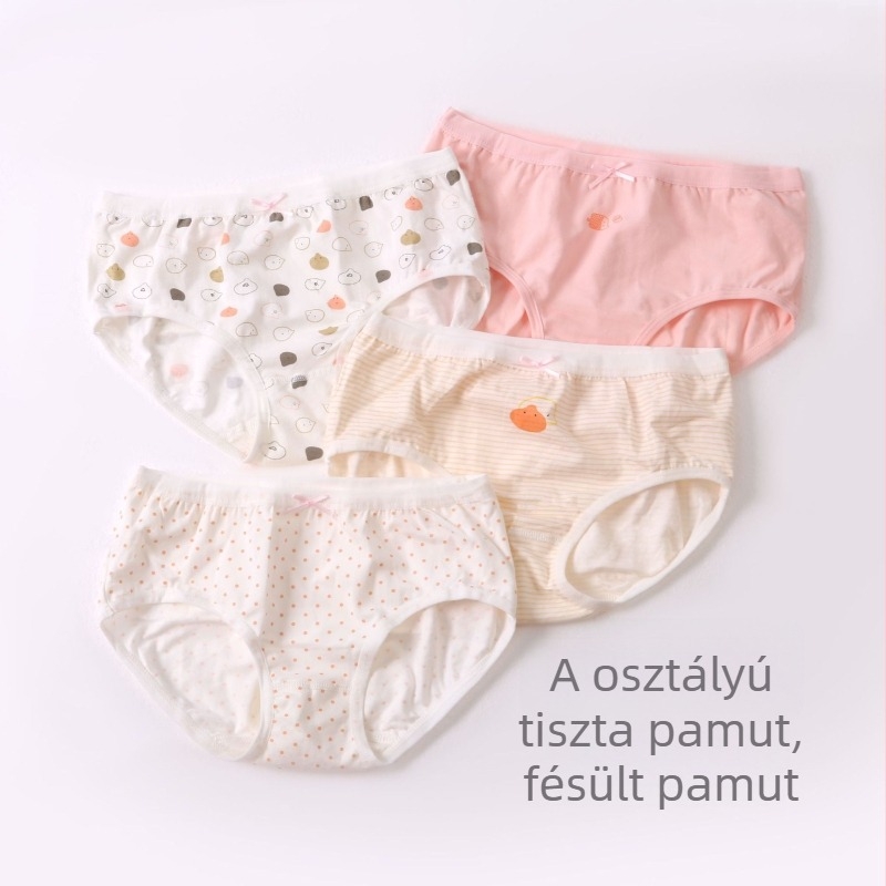 Lányoknak szóló pamut alsónemű, 95% pamut, mesefigurás nyomat, 3–8 éveseknek (100–140 cm)