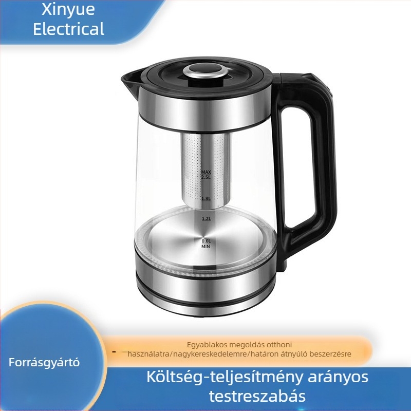 Egyszerű oldalú üveg teáskanna egészséges főzéshez, 2-in-1 üveg teáskanna pároláshoz és főzéshez