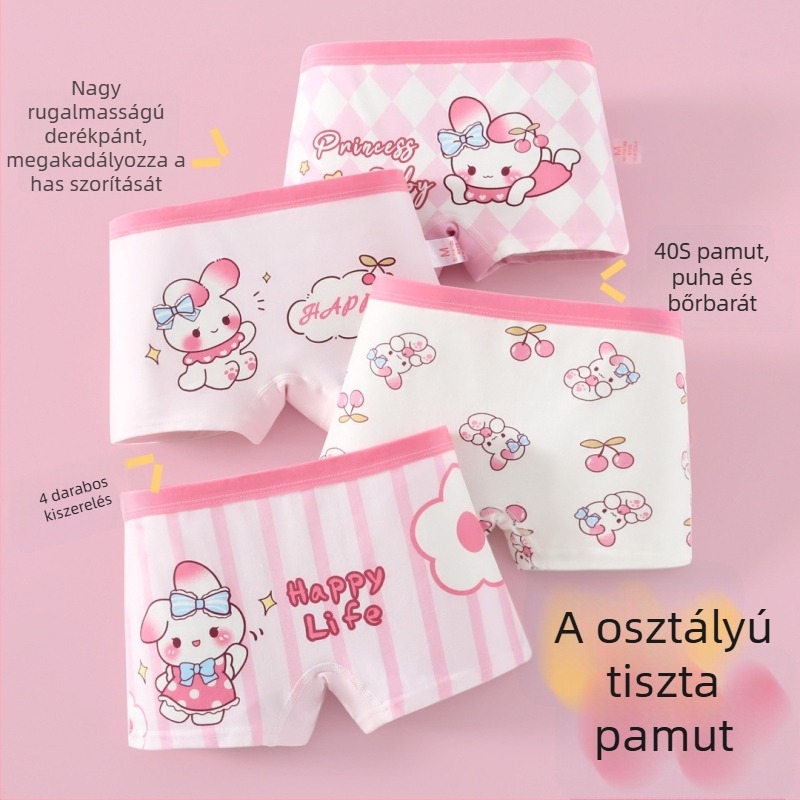 Lányoknak szóló pamut boxer alsó, A osztály, antibakteriális, 3–8 éveseknek