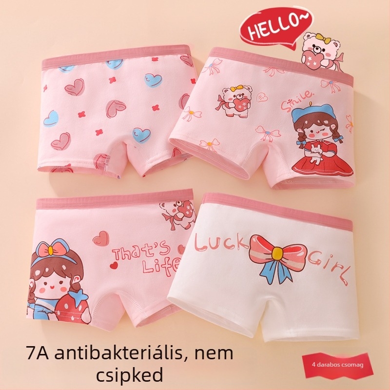 Lányoknak szóló pamut boxer alsó, A osztály, antibakteriális, 3–8 éveseknek
