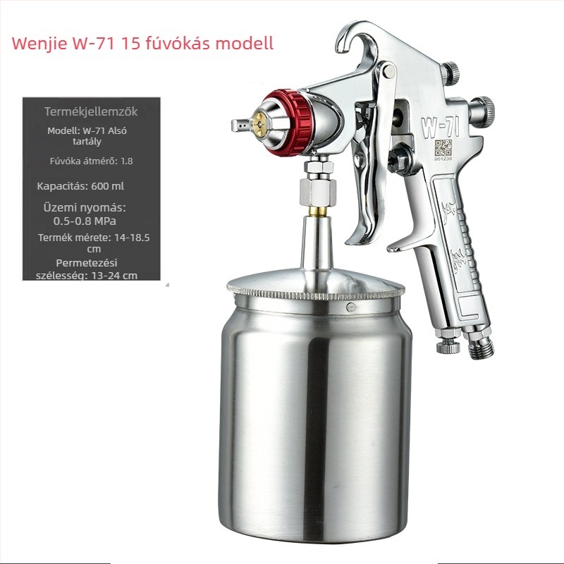 Wen Jie W-71 autófestékszóró, felső tartállyal W77 és alsó tartállyal F75, kiváló atomizációval
