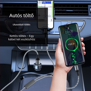 3–az–1–ben kötött autós gyorstöltő kábel, kettős kimenettel Apple 17 és Huawei számára — Lightning, Micro-USB és Type-C, 6A, 1–2 m