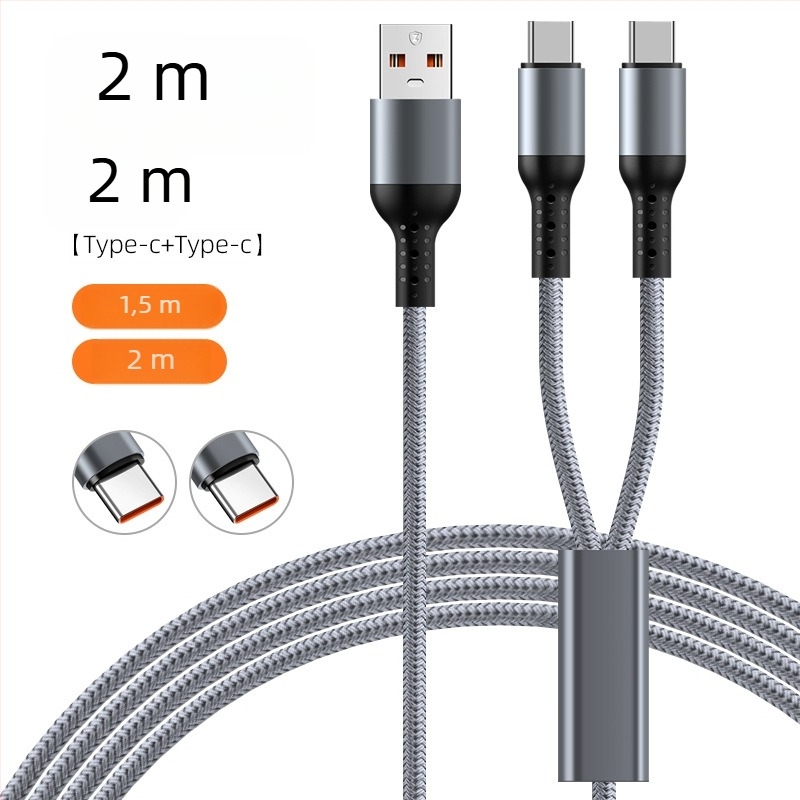 3–az–1–ben kötött autós gyorstöltő kábel, kettős kimenettel Apple 17 és Huawei számára — Lightning, Micro-USB és Type-C, 6A, 1–2 m