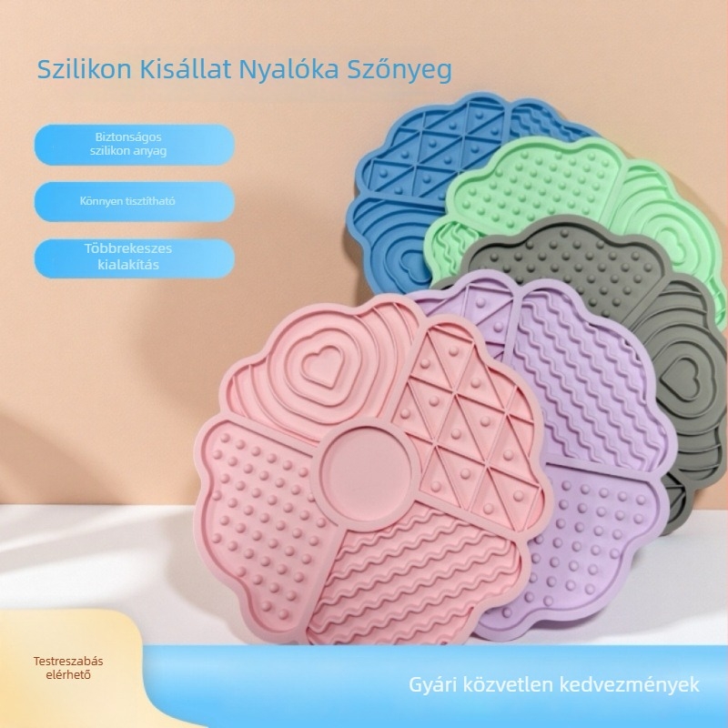 Szilikon macska lassú etetésére szolgáló matrac, négylevelű lóhere mintával, szívókorongokkal, fulladás elleni, csúszásmentes etető matrac