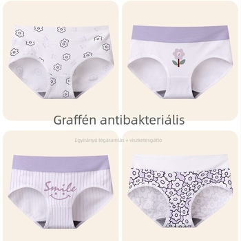 Kislányoknak szánt 100% pamut bugyi, antibakteriális, formázó háromszög fazon, mintával, légáteresztő, bőrbarát, méretek M-2XL